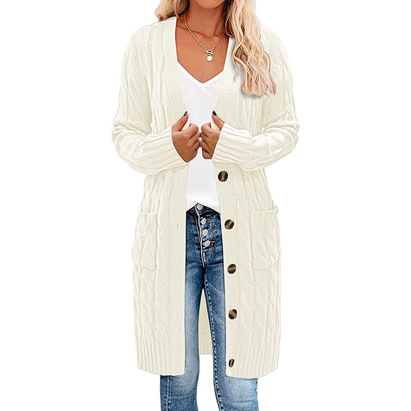 Damen Langer Strickcardigan mit Zopfdesign und praktischen Taschen Stalluxe