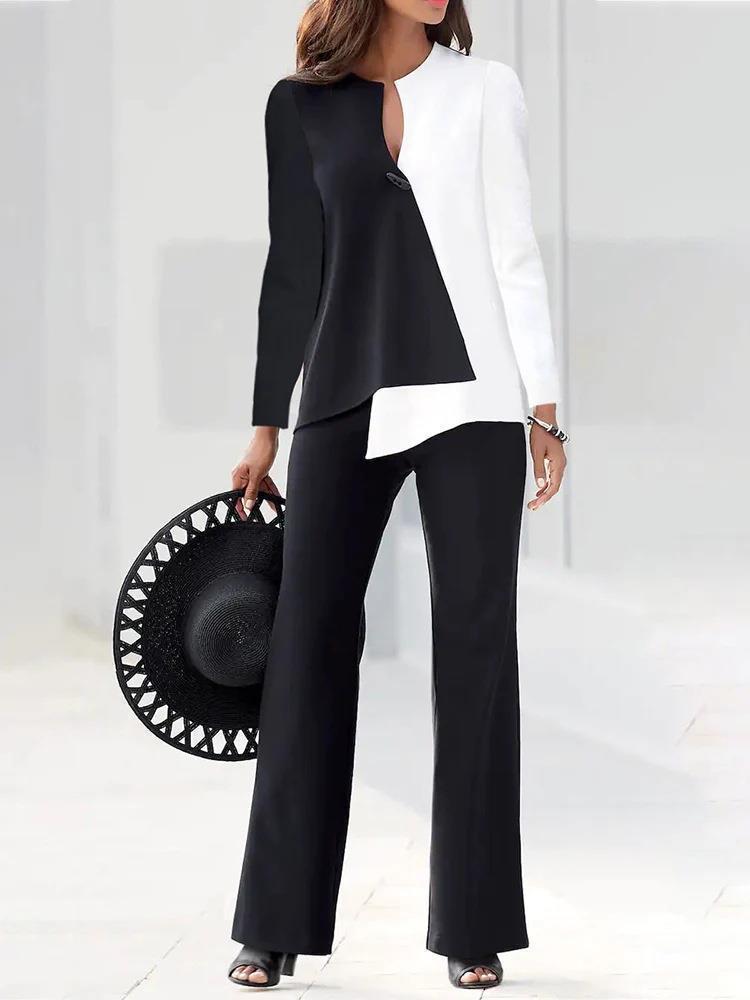 Damen Elegantes Set mit asymmetrischem Oberteil und weitem Hosenbeinen Stalluxe