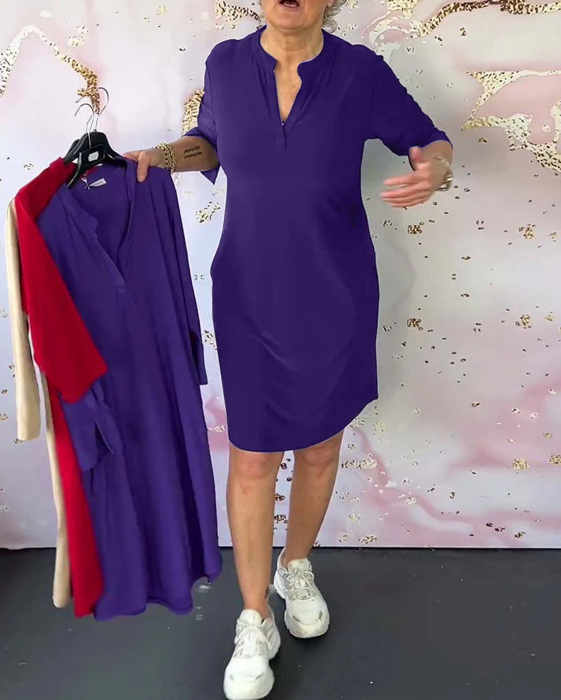 Damen Casual Tunika-Kleid mit Kurzarm und eleganter Knopfleiste Stalluxe
