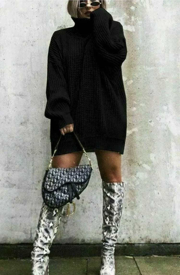 Damen Oversized Strickpullover mit hohem Kragen und Waffelmuster Stalluxe