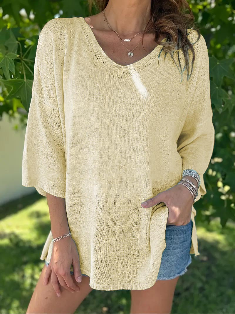 Damen luftiges Strickoberteil mit oversized Schnitt und V-Ausschnitt Stalluxe