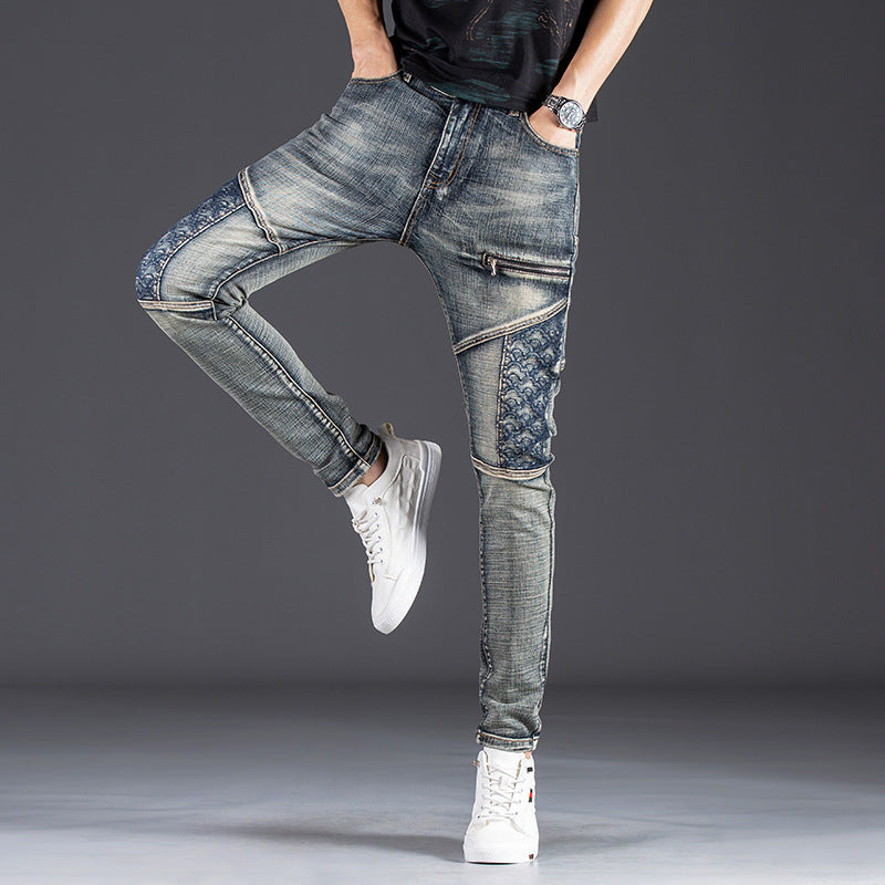 Herren modische Slim Fit Jeans mit kreativen Designelementen und einzigartigen Nähten Stalluxe