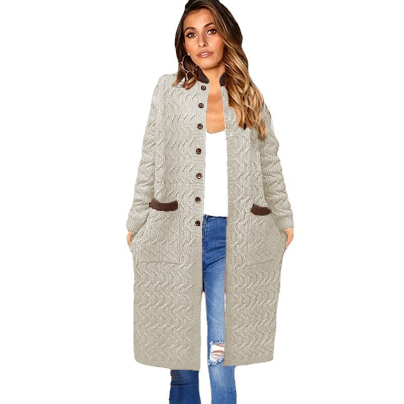 Damen Strickmantel mit großem Zopfdesign und praktischen Taschen Stalluxe