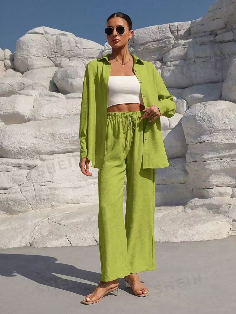 Damen elegantes und lässiges Leinen-Loungewear-Set mit lockerer Passform Stalluxe