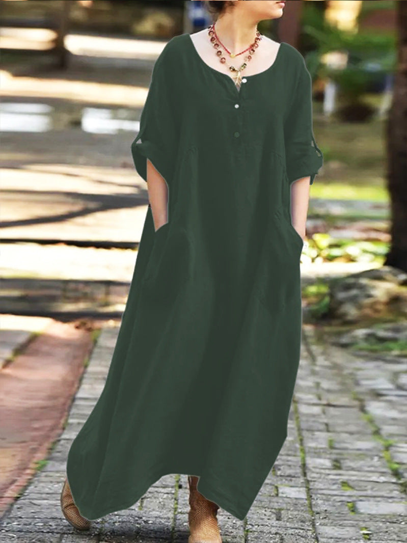 Damen längeres Kleid mit Knopfdetail und praktischen Taschen Stalluxe
