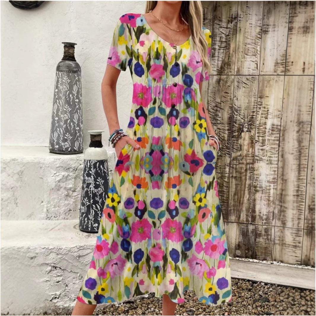 Damen Maxi-Kleid mit floralem Design und praktischen Taschen Stalluxe