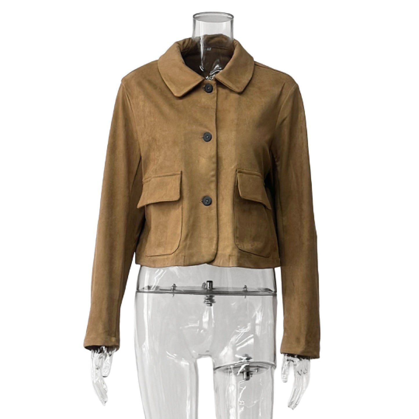 Damen Kurzjacke aus Wildleder mit großen Taschen und Button-Down-Verschluss Stalluxe