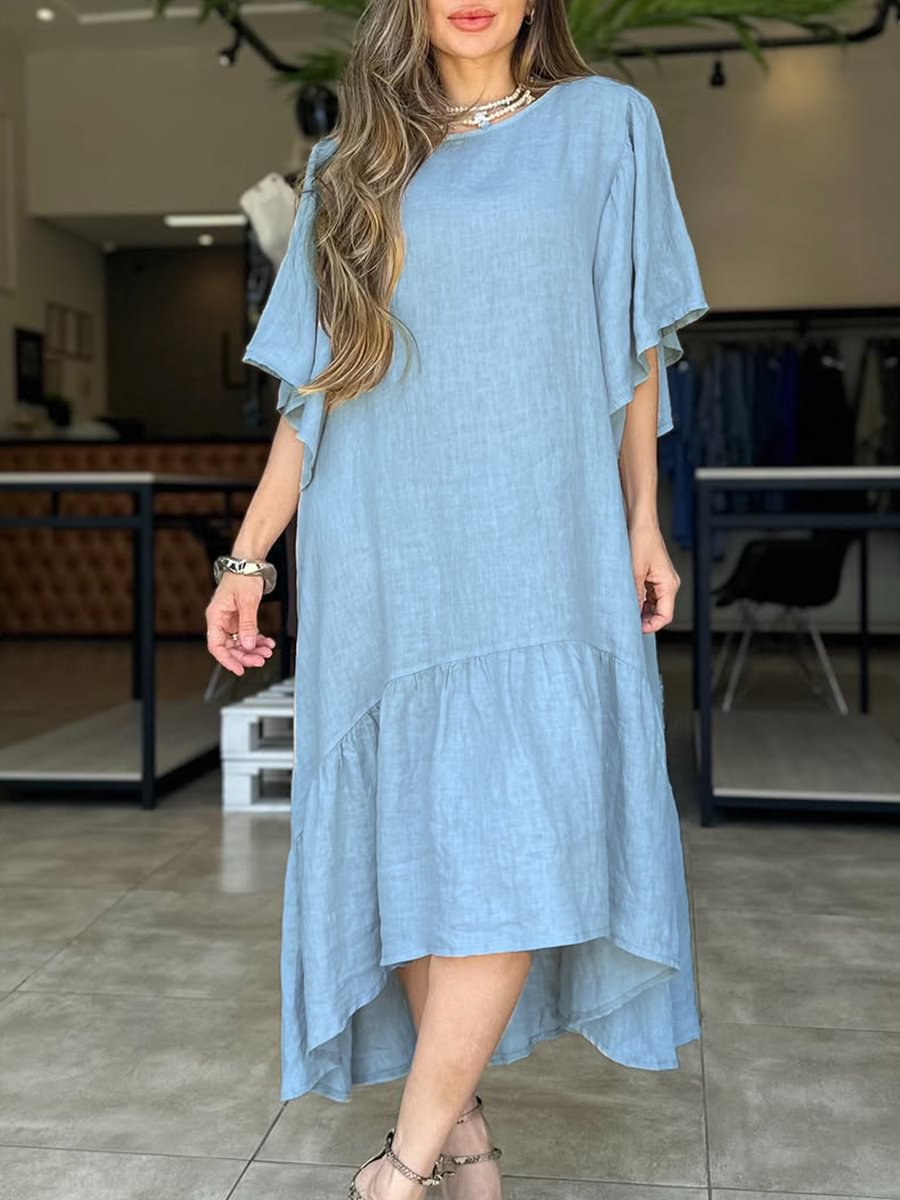 Damen luftiges Maxikleid mit asymmetrischem Saum und Volants Stalluxe