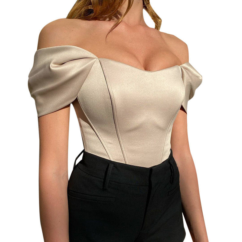 Damen Satin Off-Shoulder Korsett Bodysuit Stalluxe