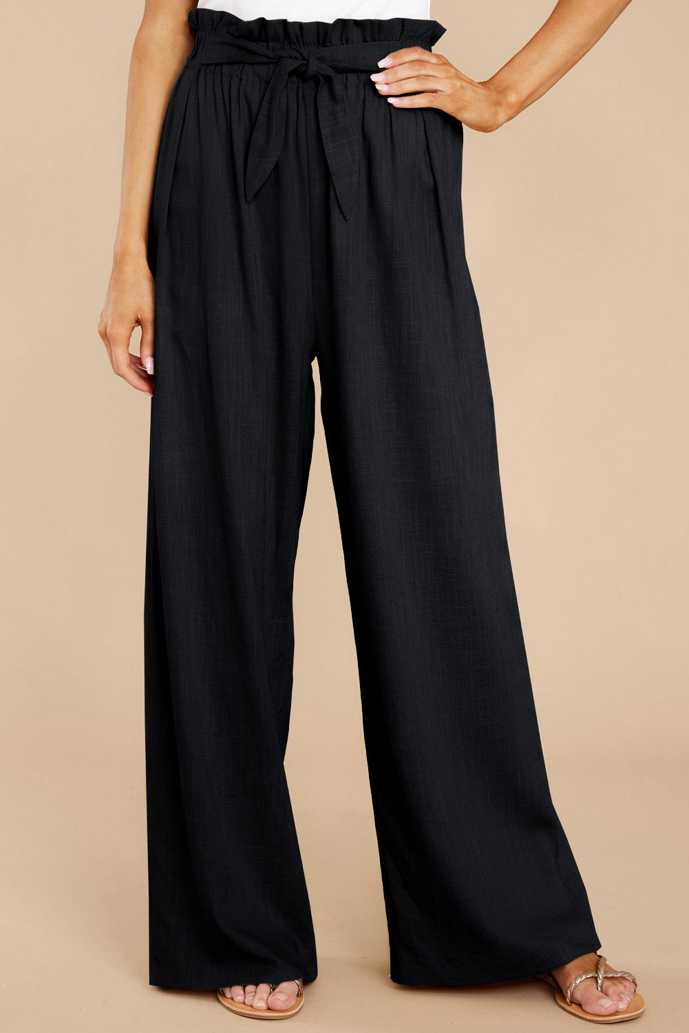 Damen weite Leinenhose mit hohem Bund und Gürtel auf Taillenhöhe Stalluxe
