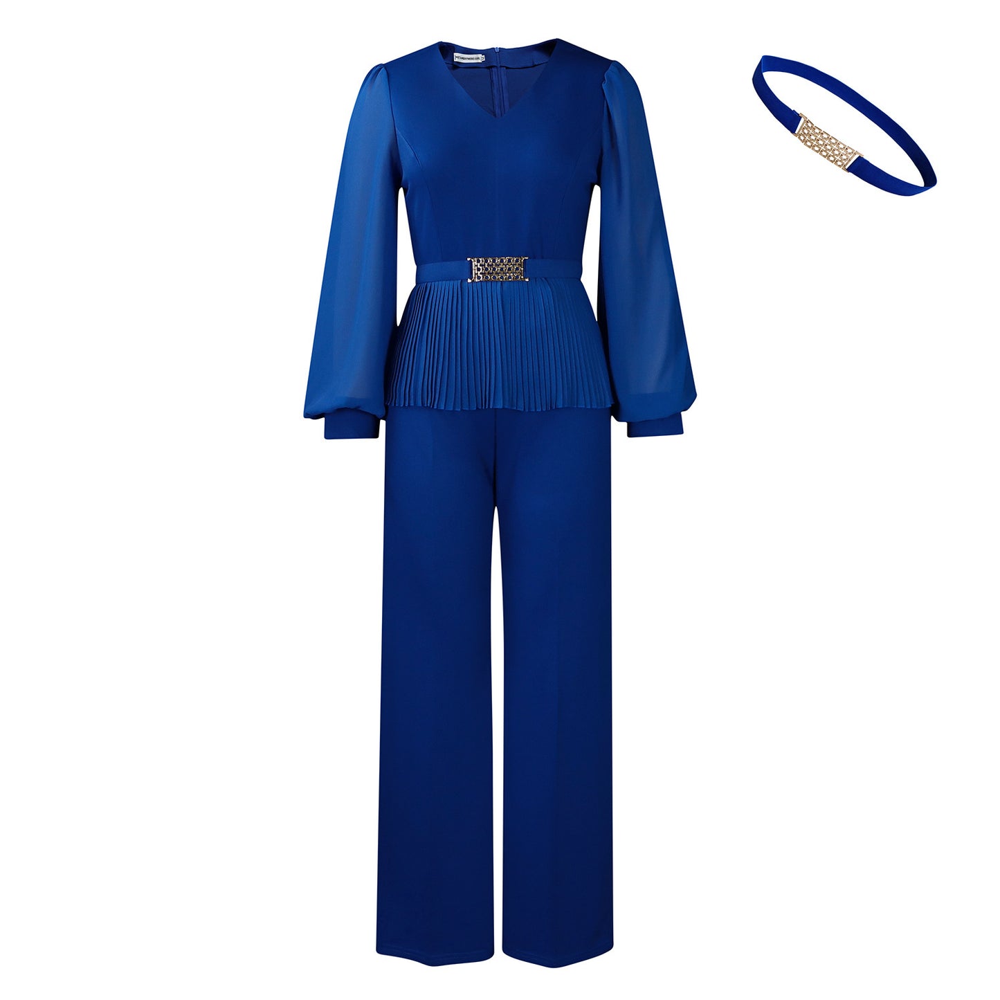 Damen Eleganter Jumpsuit mit plissiertem Oberteil und voluminösen Ärmeln Stalluxe