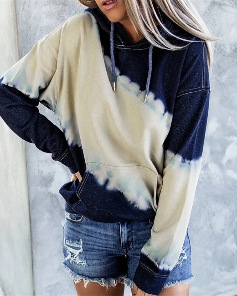 Damen lockerer Hoodie mit tieferem Kragen und einzigartigem Batikdesign Stalluxe
