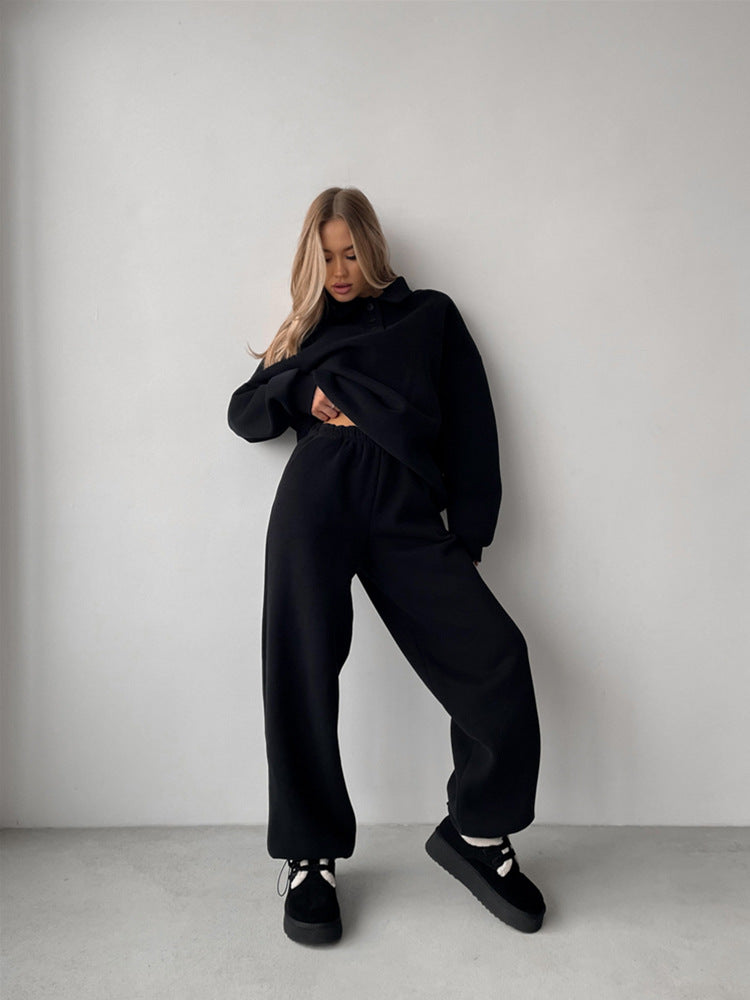 Damen lässiger Sportanzug mit weiten Hosen und Kragen Stalluxe