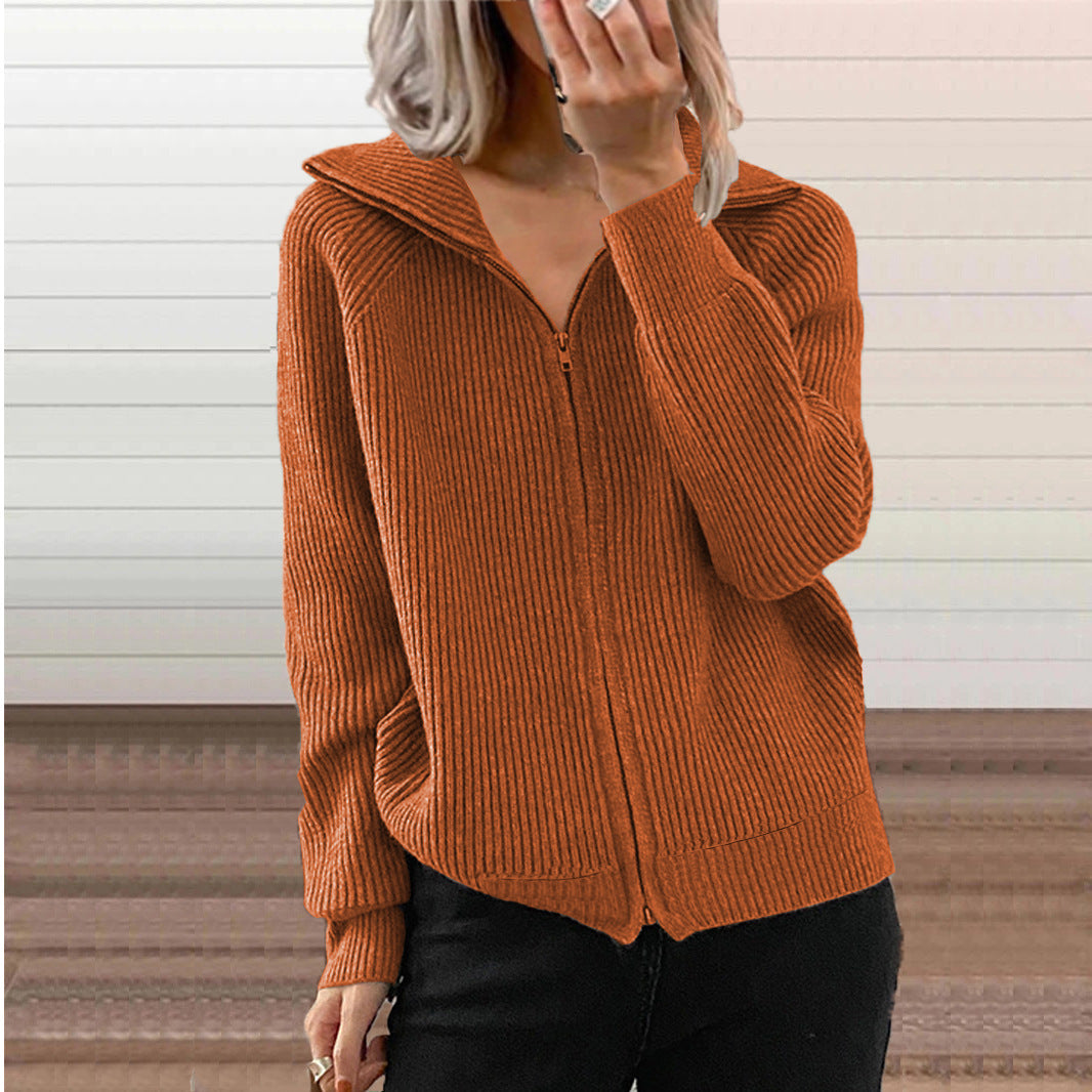 Damen Strickjacke mit hohem Kragen und durchgehendem Reißverschluss Stalluxe