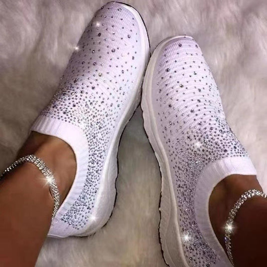 Damen Glitzernde Slip-On Sneakers mit atmungsaktiver Strickoberfläche und rutschfester Sohle Stalluxe