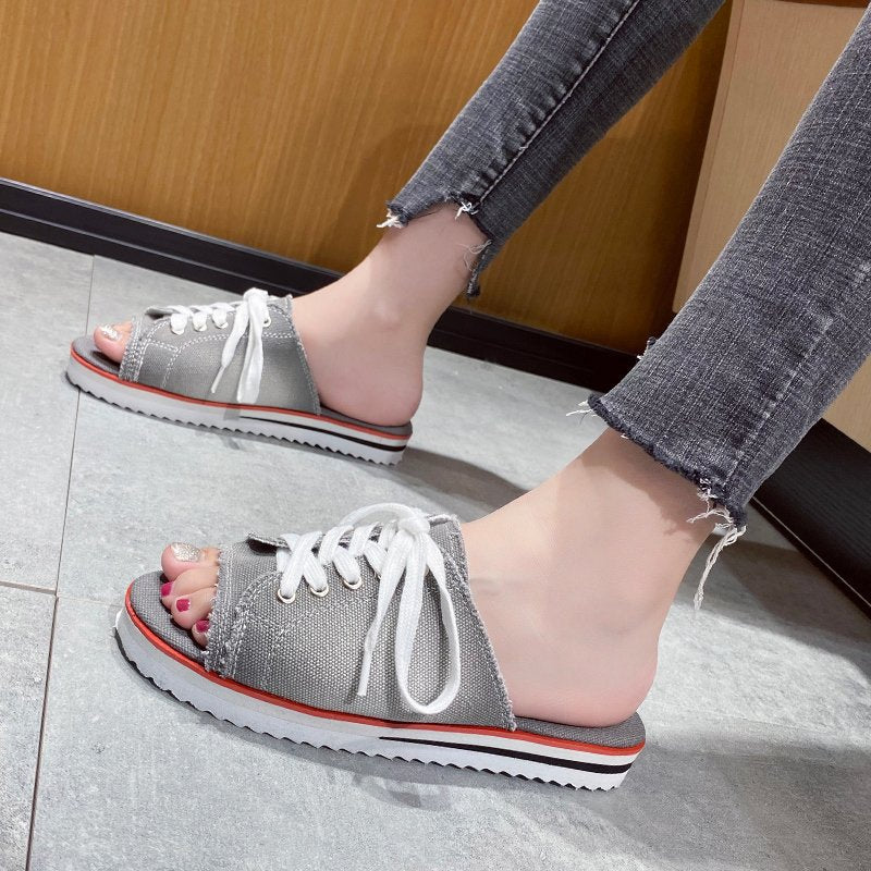 Damen lässige Sneaker-Pantoletten mit modischem Denim und praktischer Schnürung Stalluxe