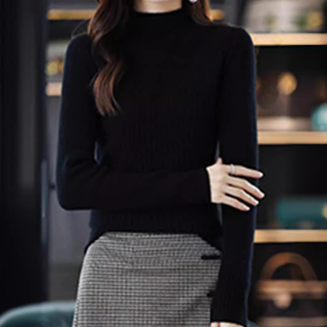 Damen eleganter Feinstrickpullover mit hohem Kragen und feinem Rippmuster Stalluxe