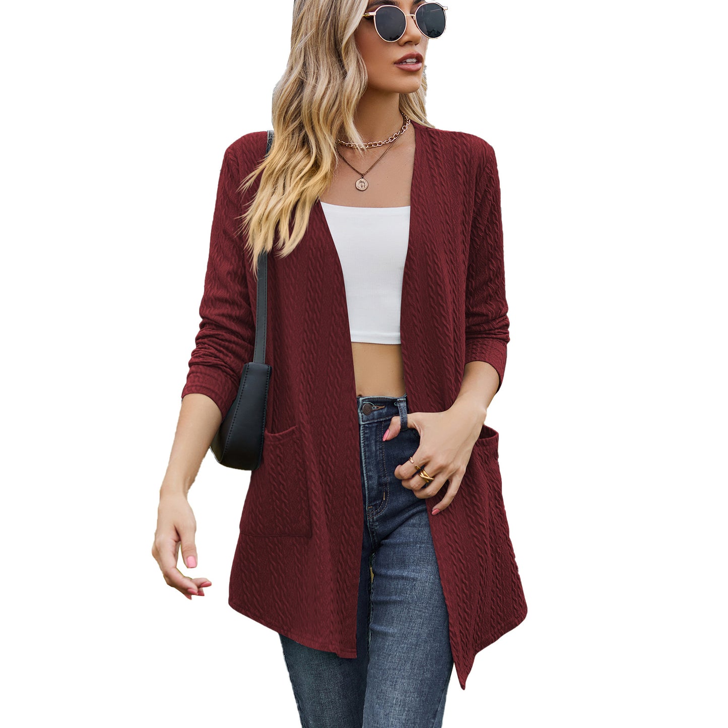 Damen Strickjacke mit offener Front und eingearbeiteten Taschen Stalluxe