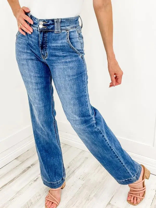 Damen Hochtaillierte Jeans im lässigen Vintage-Stil Stalluxe