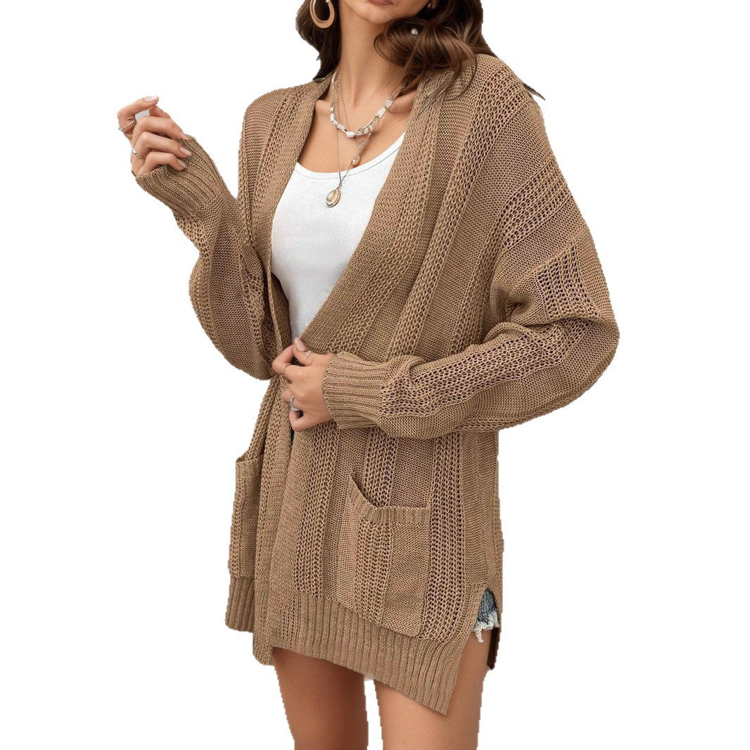 Damen luftige Strickjacke mit offenen Front und praktischen Taschen Stalluxe
