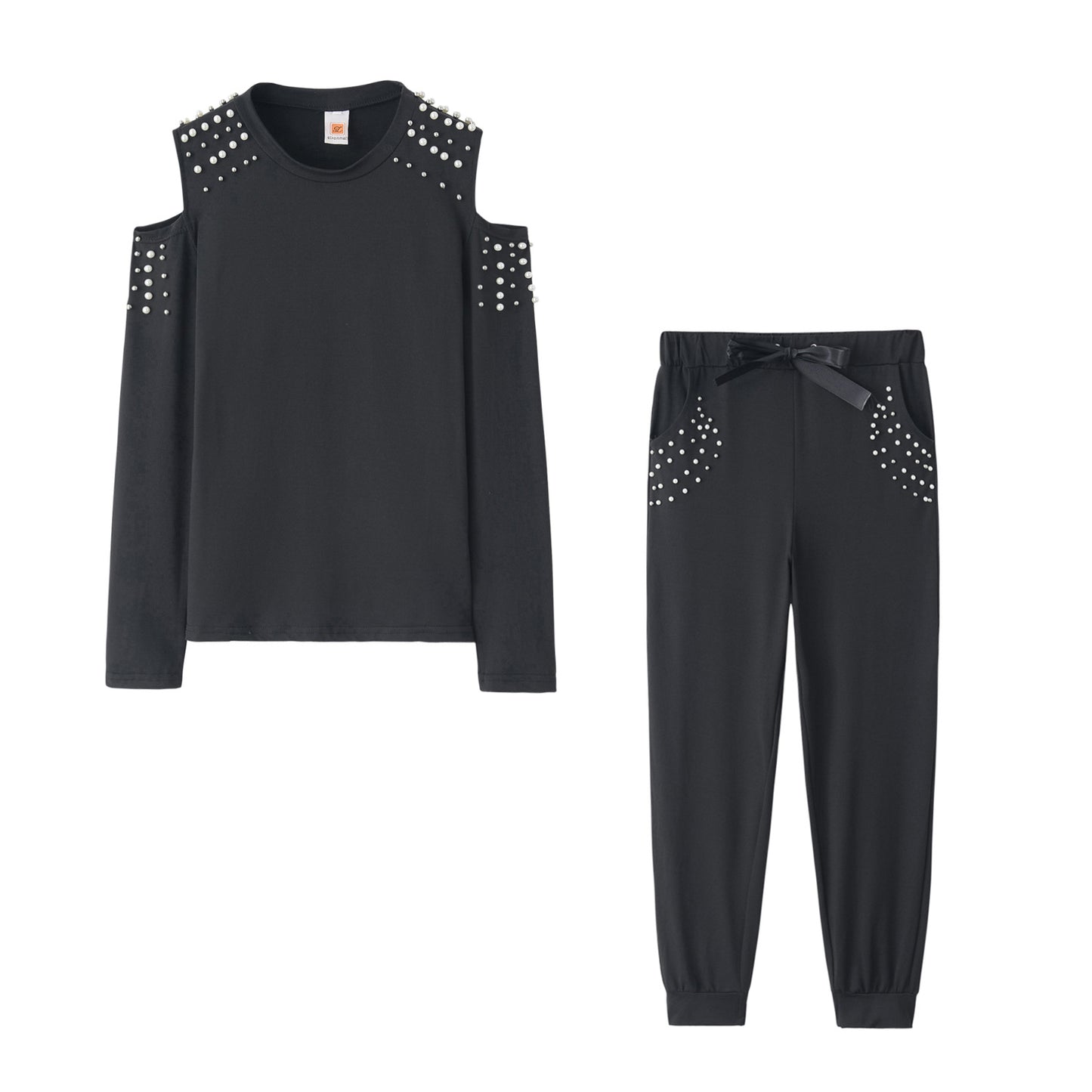 Damen Freizeit-Loungewear-Set mit dekorativen Nieten und besonderen Schulterdetails Stalluxe