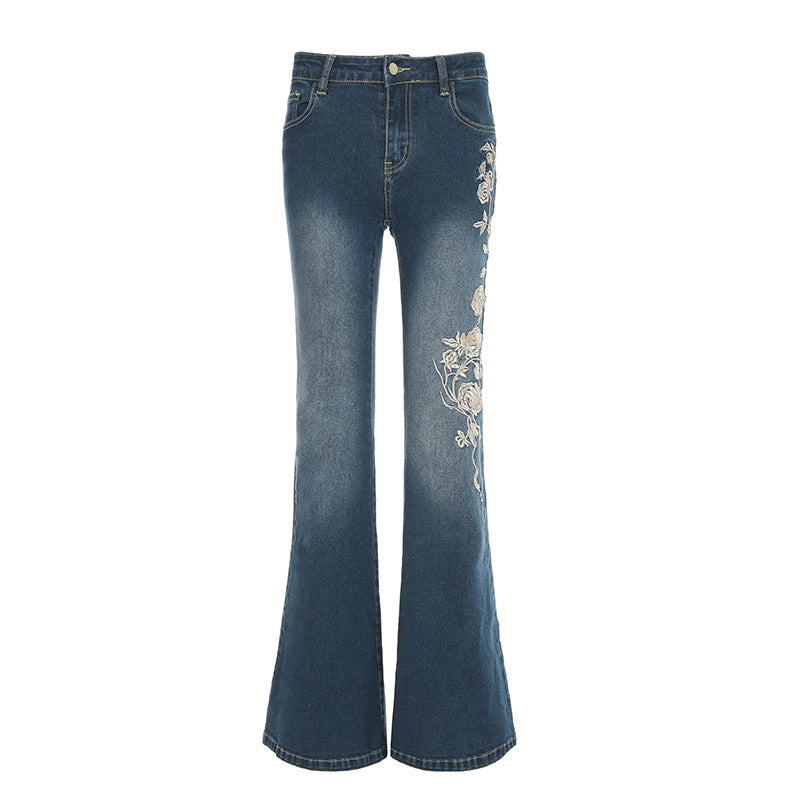 Damen ausgestellte Jeans mit floralen Applikationen Stalluxe