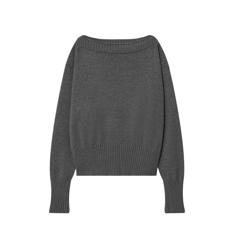 Damen lockerer Strickpullover mit überschnittenen Schultern und breitem Bündchen Stalluxe