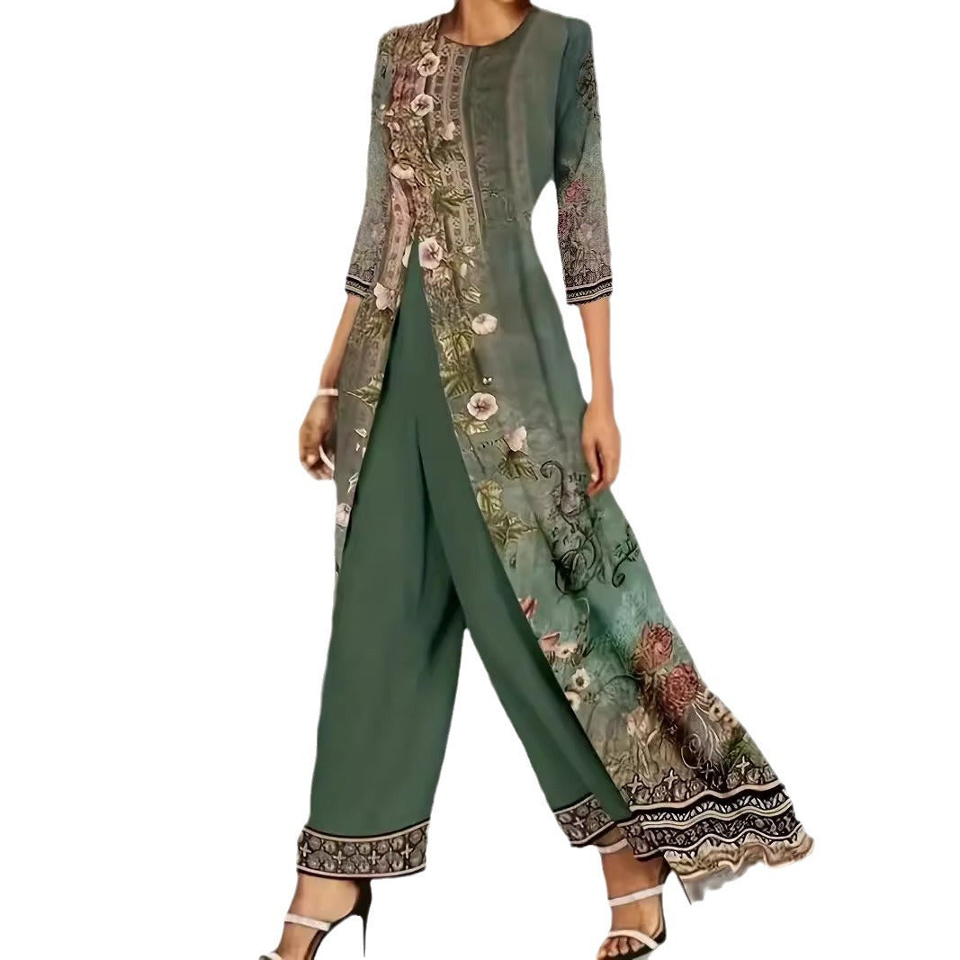 Damen elegantes Jumpsuit mit floralem Überwurf und weitem Bein Stalluxe