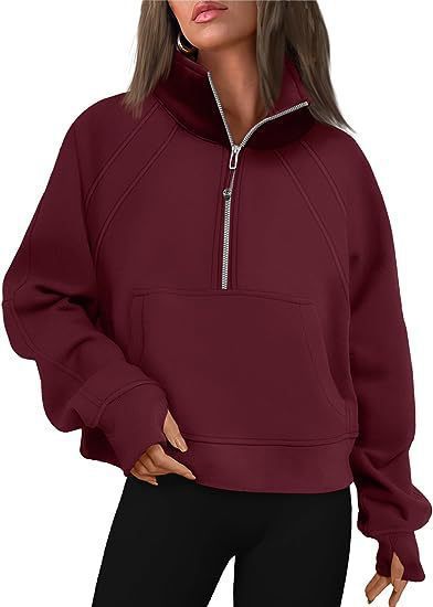 Damen sportlicher Pullover mit halbem Reißverschluss und Kängurutasche Stalluxe