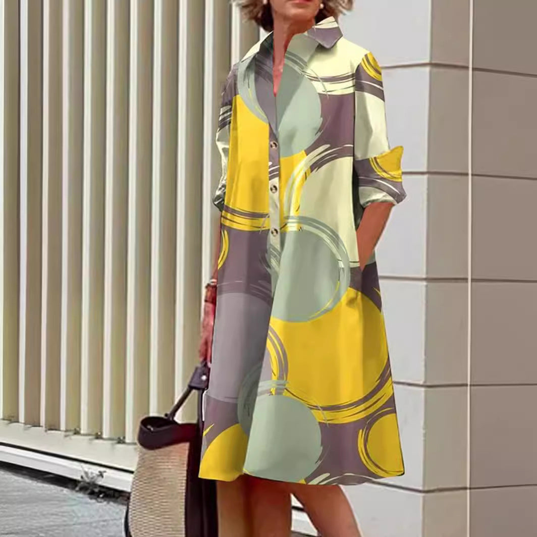 Damen Hemdblusenkleid mit modernem Muster Stalluxe