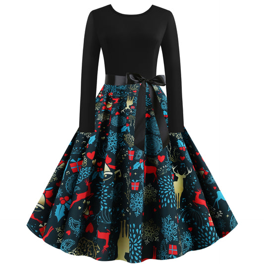 Damen Rock mit buntem Weihnachtliche Muster und eleganter Taillenbindung Stalluxe