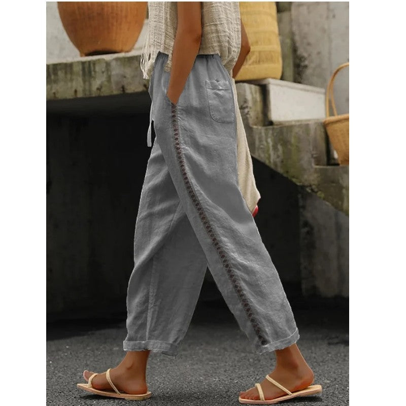 Damen Lockere Leinenhose mit seitlicher Knopfdetail Stalluxe