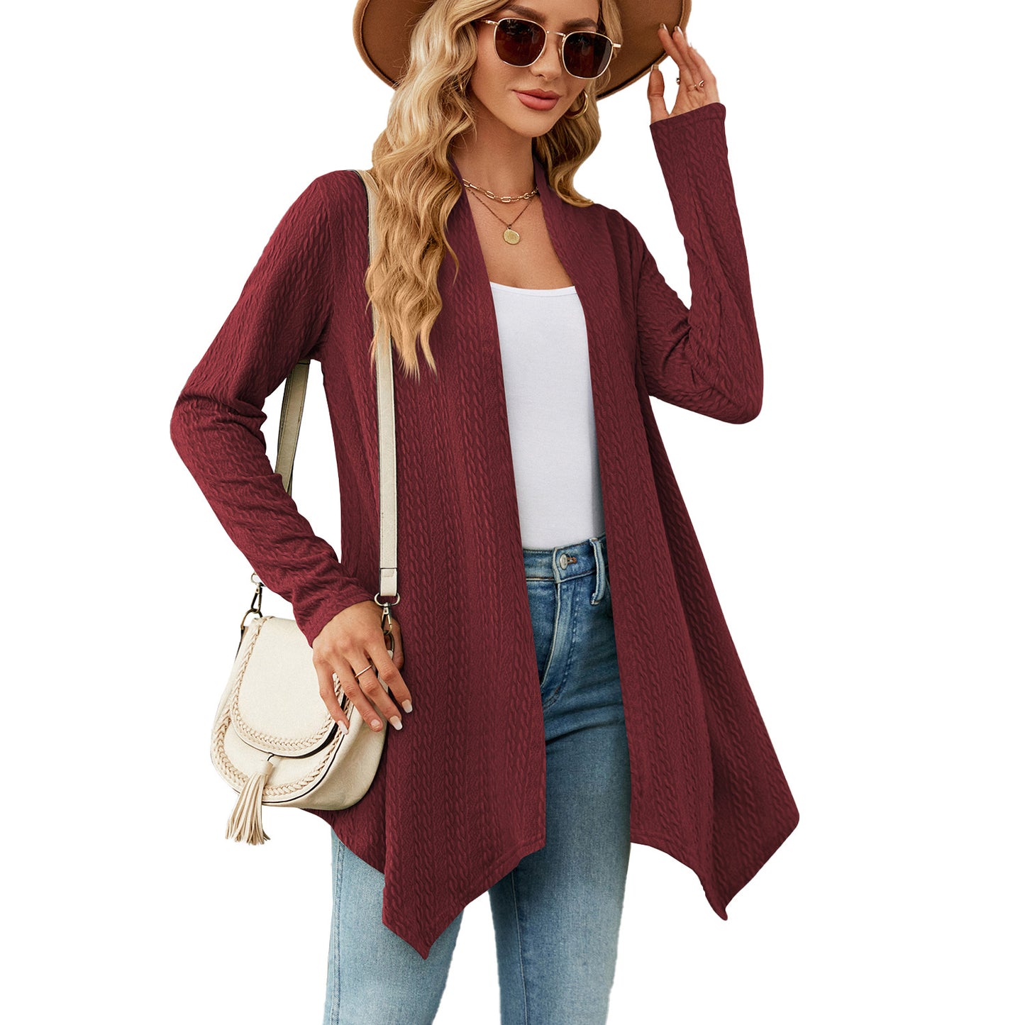 Damen Strickjacke mit strukturiertem Waffelmuster und offener Front Stalluxe