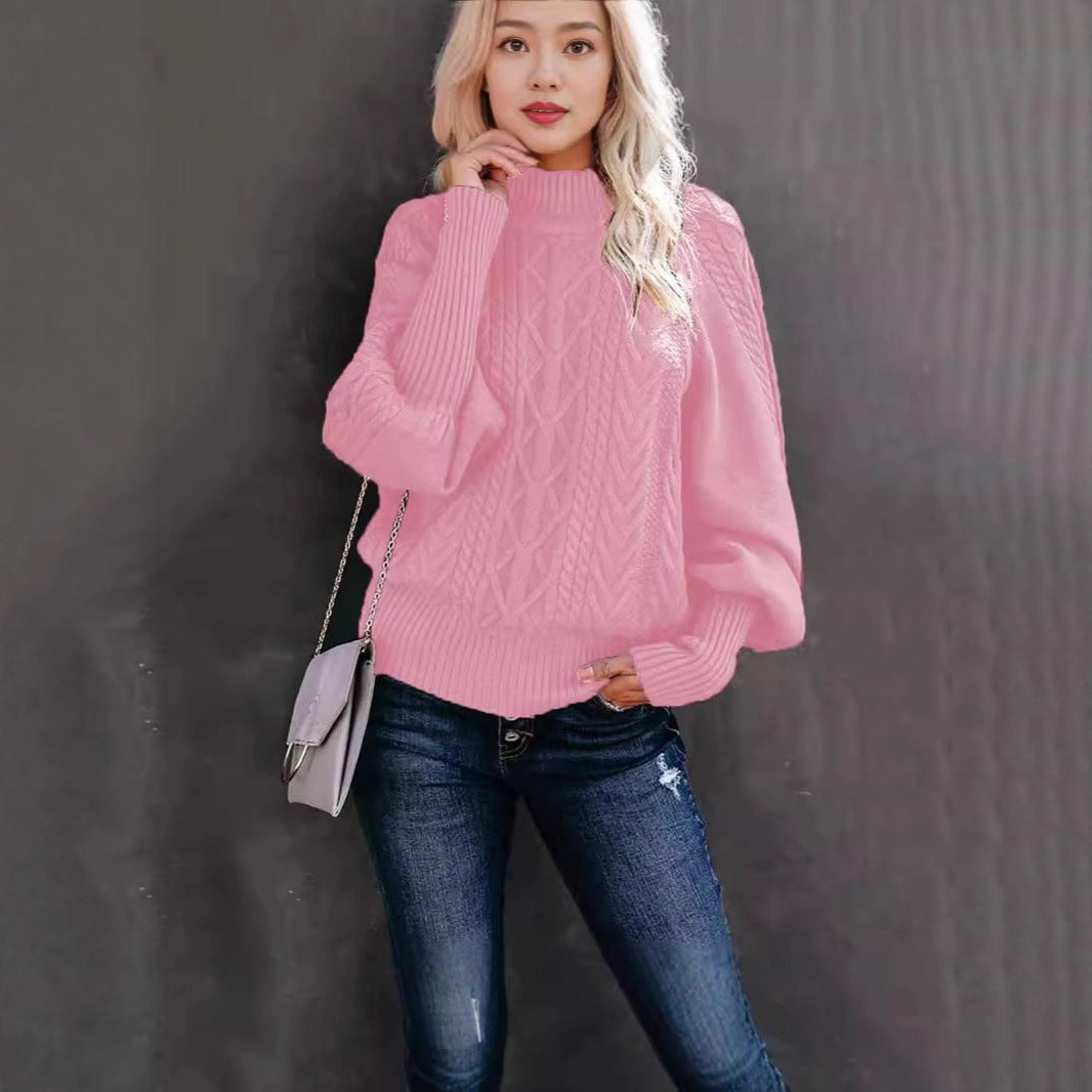 Damen Strickpullover mit hohem Kragen und volumetrischen Ärmeln Stalluxe