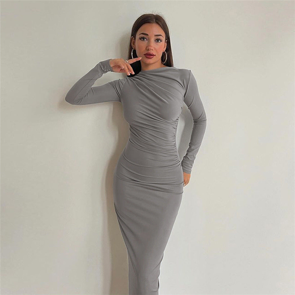Damen Raffiniertes Langarmkleid mit figurbetonendem Schnitt Stalluxe