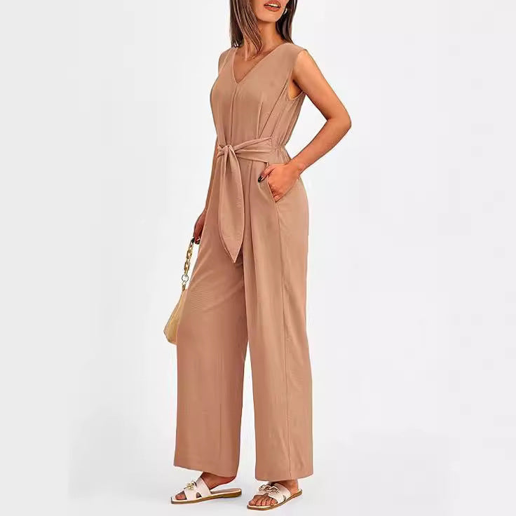 Damen eleganter Jumpsuit mit tailliertem Schnitt und weitem Bein Stalluxe