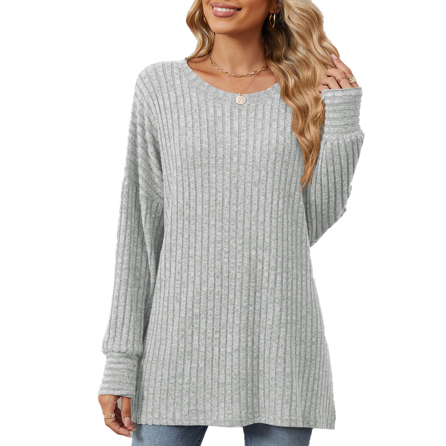 Damen gestreifter Sweatshirt mit lockerem Schnitt und feiner Rippstruktur Stalluxe
