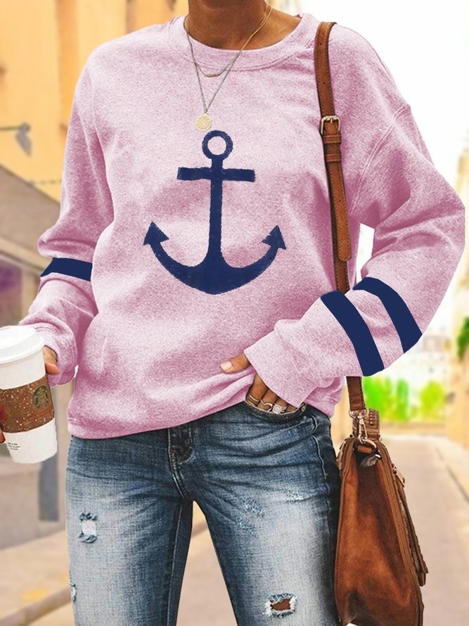 Damen Kapuzenpullover mit maritimem Ankerdesign und Kontraststreifen Stalluxe