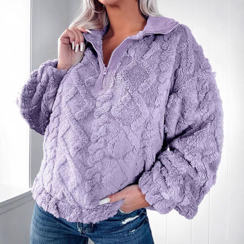 Damen Flauschiger Zip-Pullover mit strukturiertem Design Stalluxe