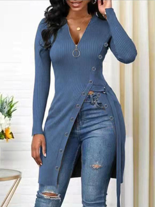 Damen figurbetontes Wickelshirt mit Knopfdetails und tiefem V-Ausschnitt Stalluxe
