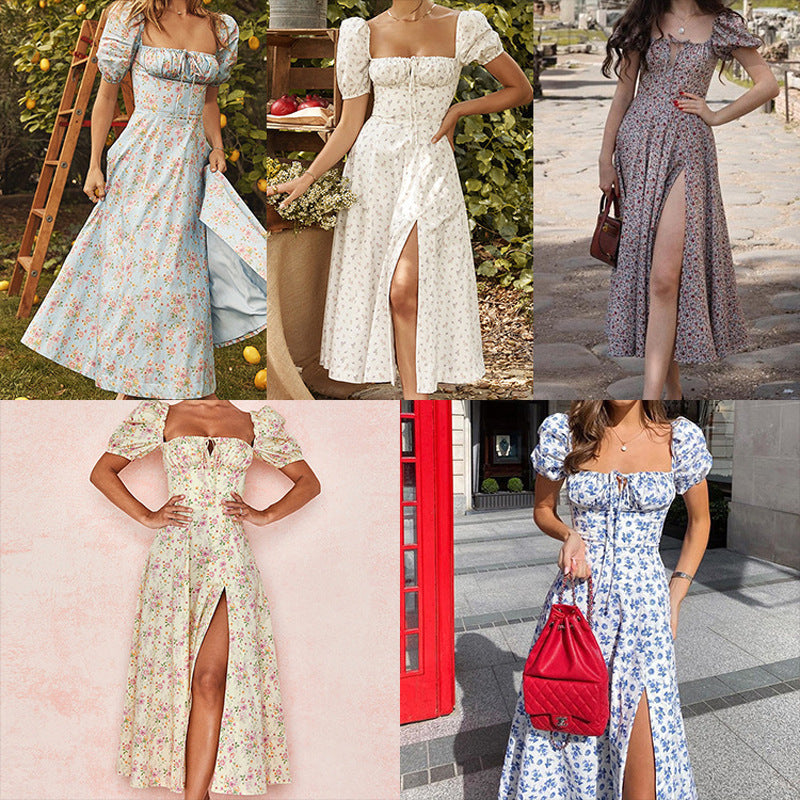 Damen Maxi-Kleid mit Puffärmeln und floralem Design Stalluxe