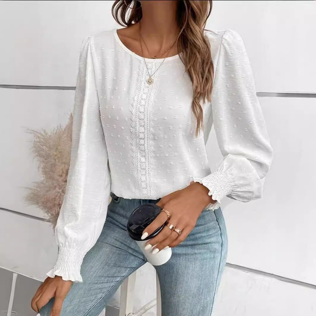 Damen luftige Bluse mit feinem Stickmuster Stalluxe