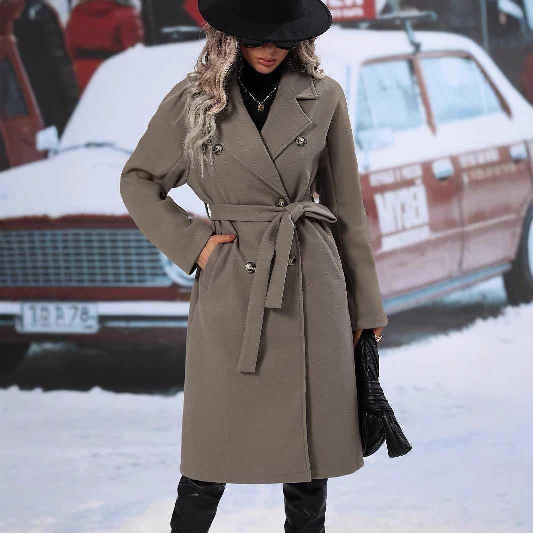 Damen Modischer Wollmantel mit Gürtel Stalluxe