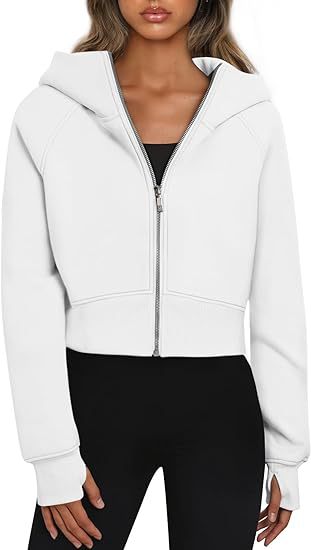 Damen Cropped Sweatjacke mit Reißverschluss und Kapuze Stalluxe