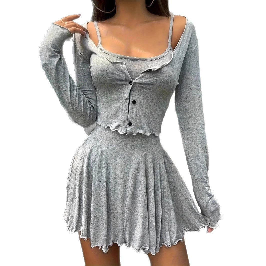 Damen Freizeit-Set mit asymmetrischem Oberteil und fließendem Rock Stalluxe