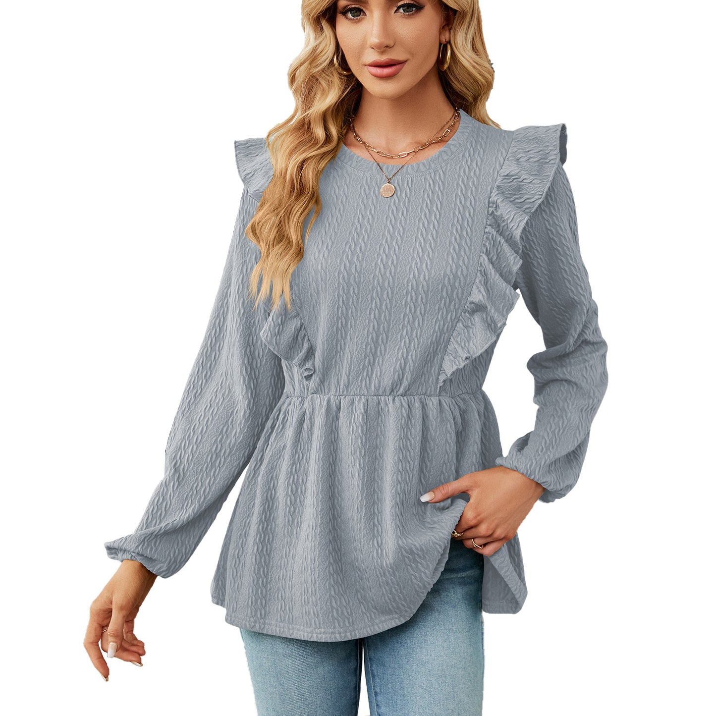 Damen trendiges Blusenshirt mit Rüschendetails und elastischem Bund Stalluxe
