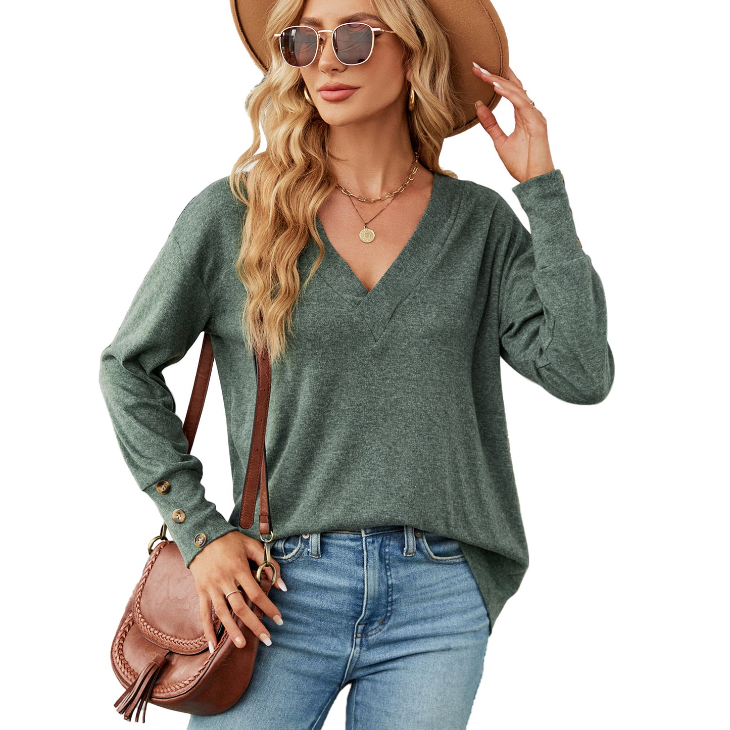 Damen oversized V-Ausschnitt Pullover mit modischen Knopfdetails Stalluxe