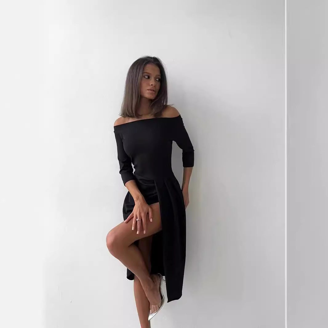Damen Off-Shoulder Kleid mit asymmetrischem Schnitt und Drapierung Stalluxe
