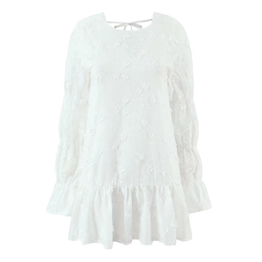 Damen luftiges Tunika-Kleid mit floralen Stickereien und Rüschensaum Stalluxe