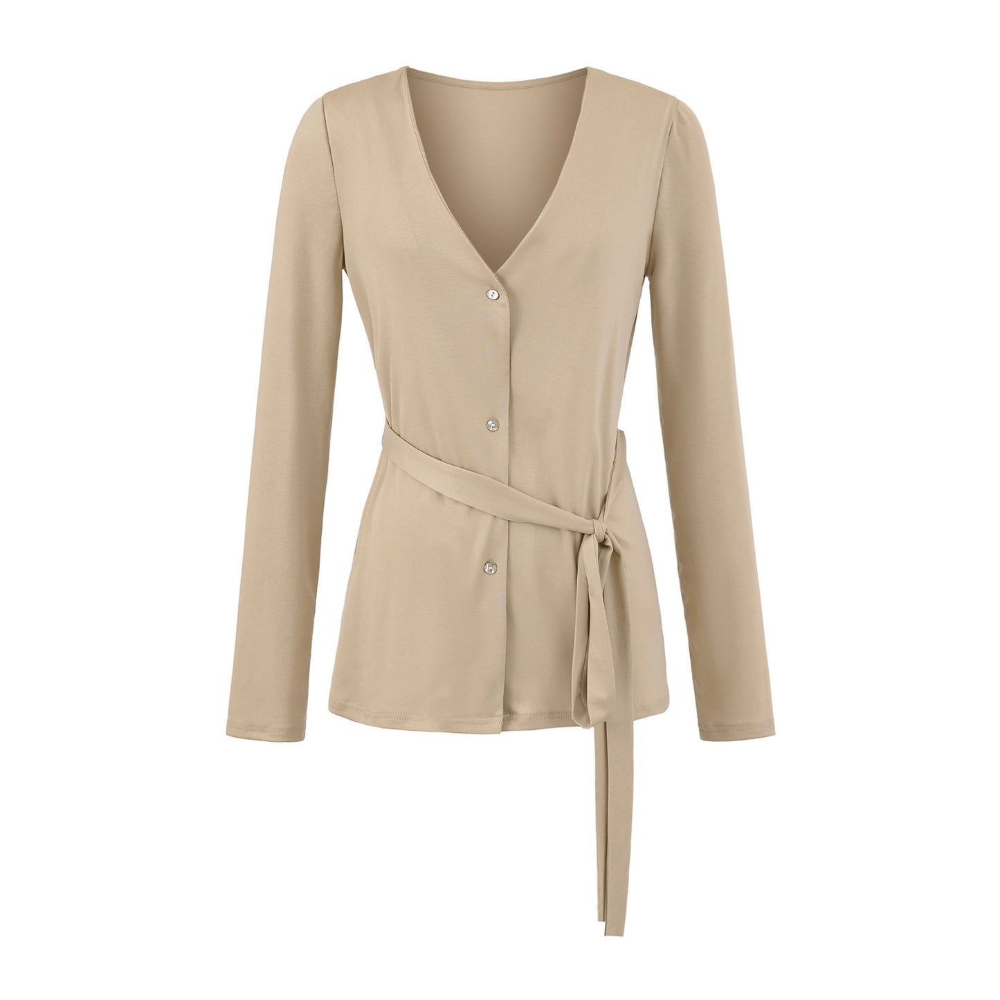 Damen elegante Strickjacke mit Taillengürtel und stilvollen Knopfdetails Stalluxe